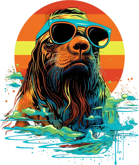 Retro Dog Sunset - DTF Ready to Press - Heat Press Transfer