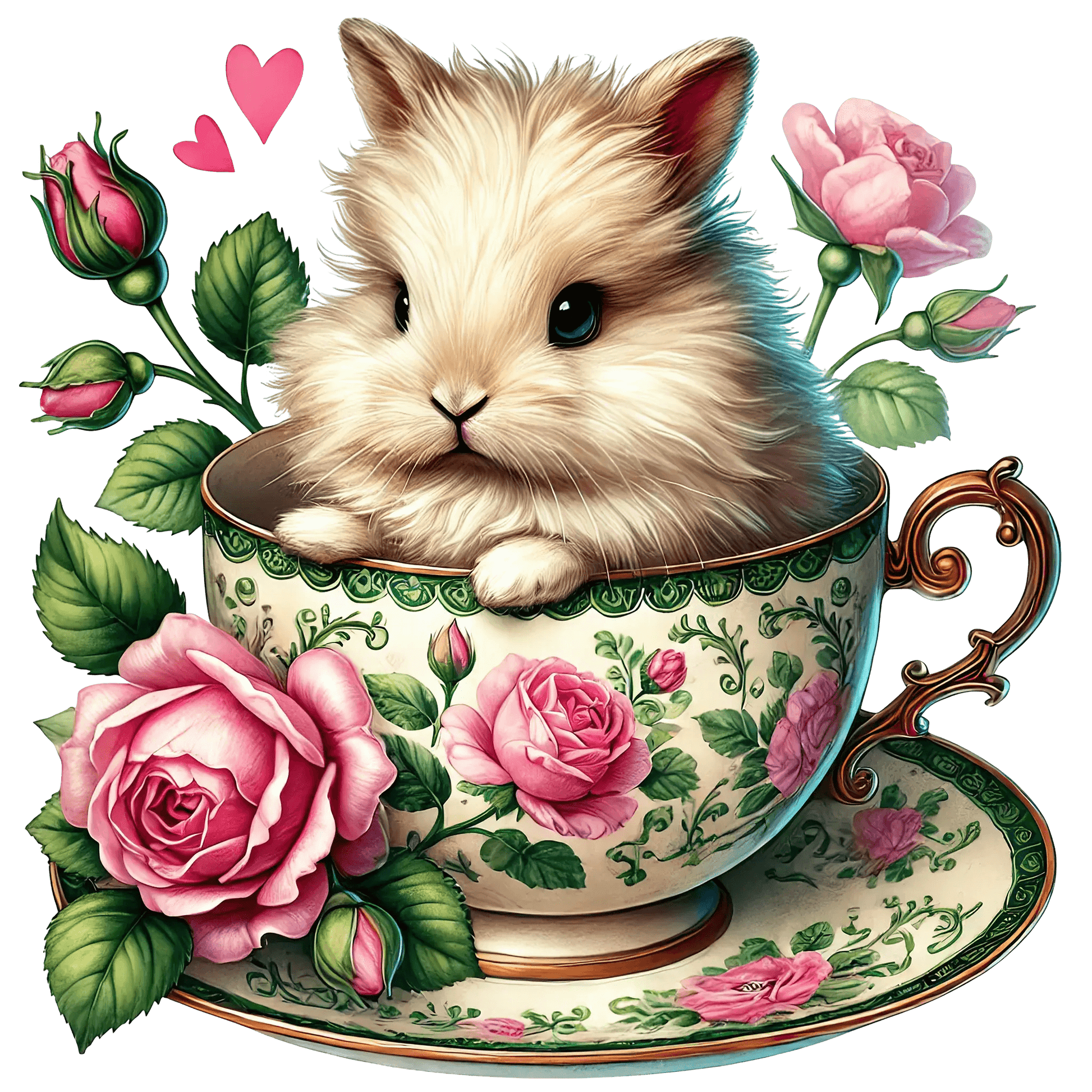 Rose Cup Coffee Happy Valentine's Day Bunny Design | DTF Center - Heat Press Transfer