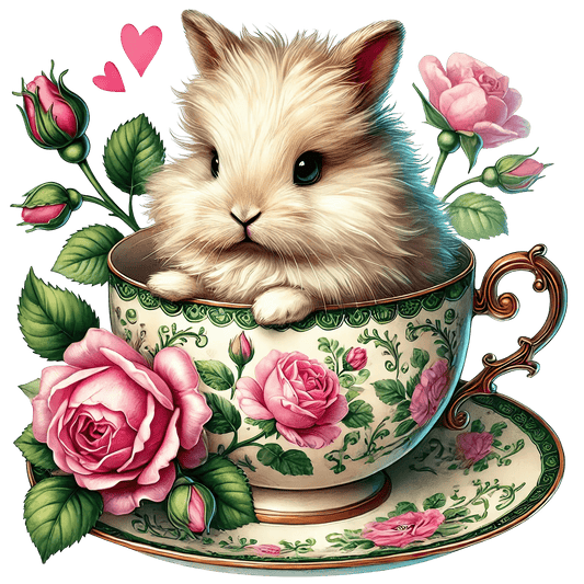 Rose Cup Coffee Happy Valentine's Day Bunny Design | DTF Center - Heat Press Transfer
