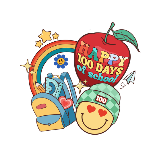 Happy 100 Days of School DTF-Ready Press (V2) | Heat Press Transfer - Heat Press Transfer