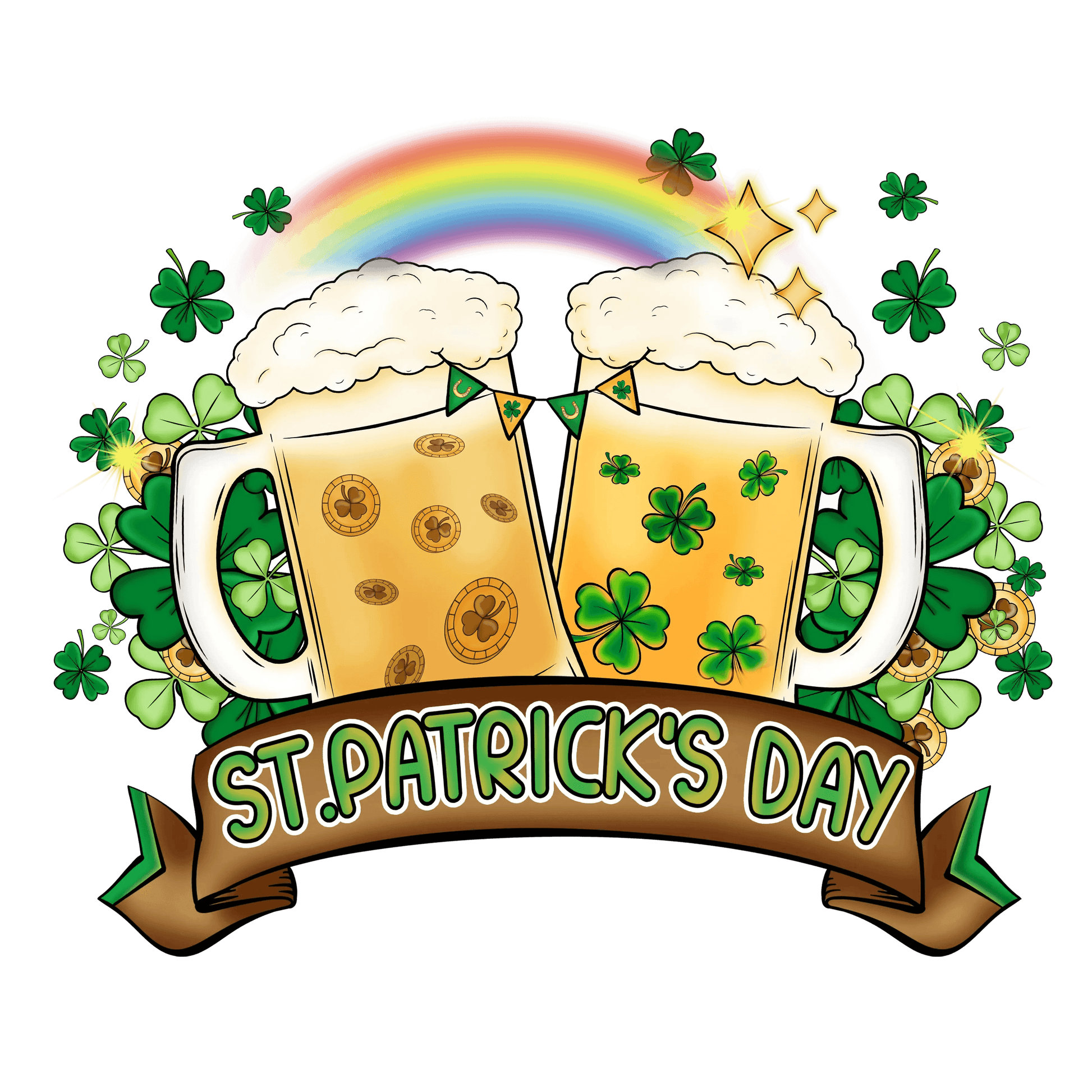 Saint Patrick's Day Beer And Rainbow Design - DTF Ready To Press - Heat Press Transfer
