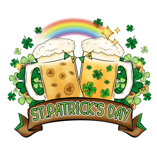 Saint Patrick's Day Beer And Rainbow Design - DTF Ready To Press - Heat Press Transfer