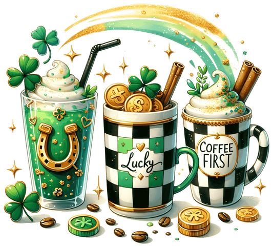 Saint Patrick's Day Coffee Lover Design - DTF Ready To Press - Heat Press Transfer