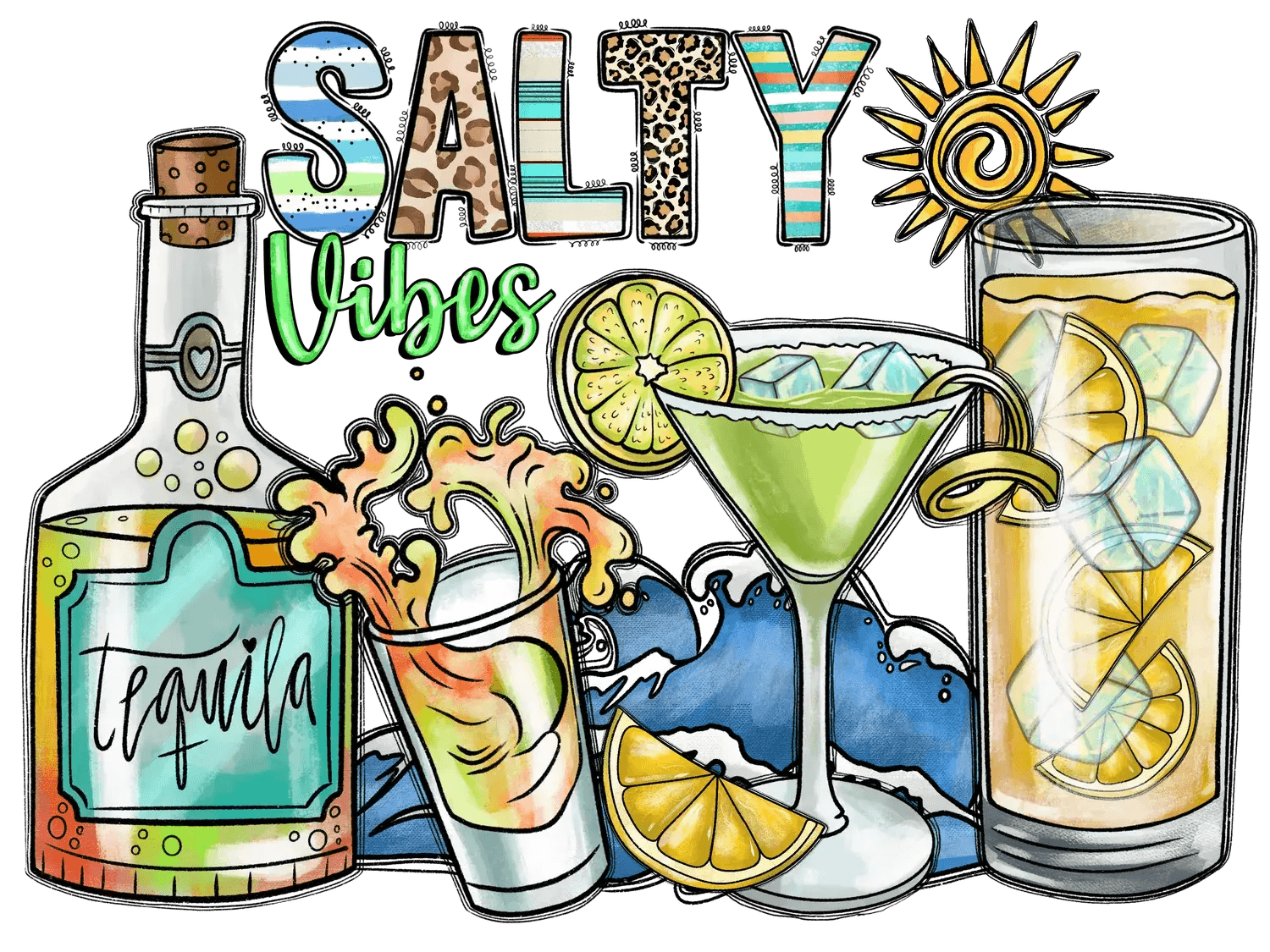 Salty Vibes Tequila - DTF Ready to Press - Heat Press Transfer