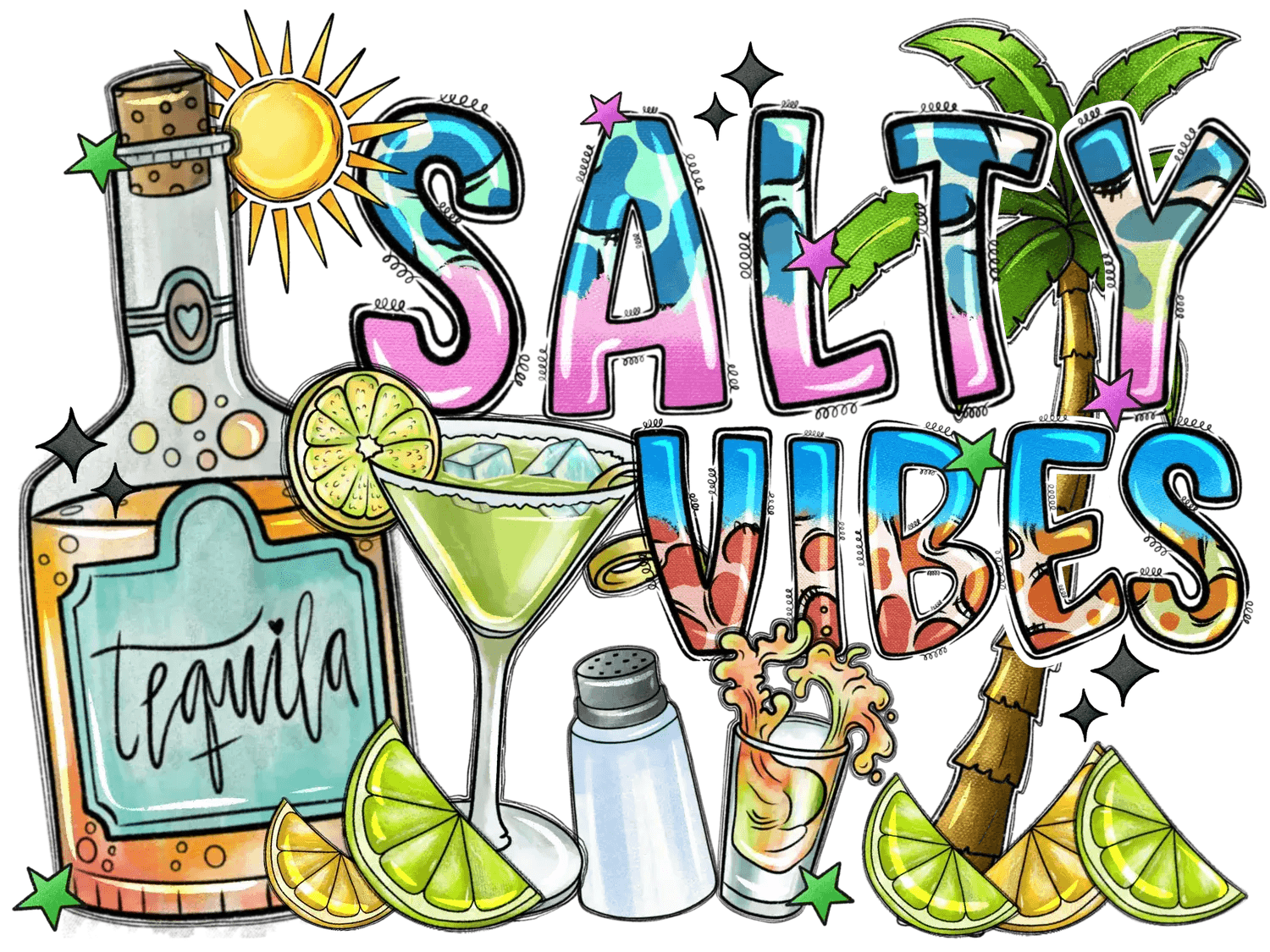 Salty Vibes Tequila - DTF Ready to Press - Heat Press Transfer