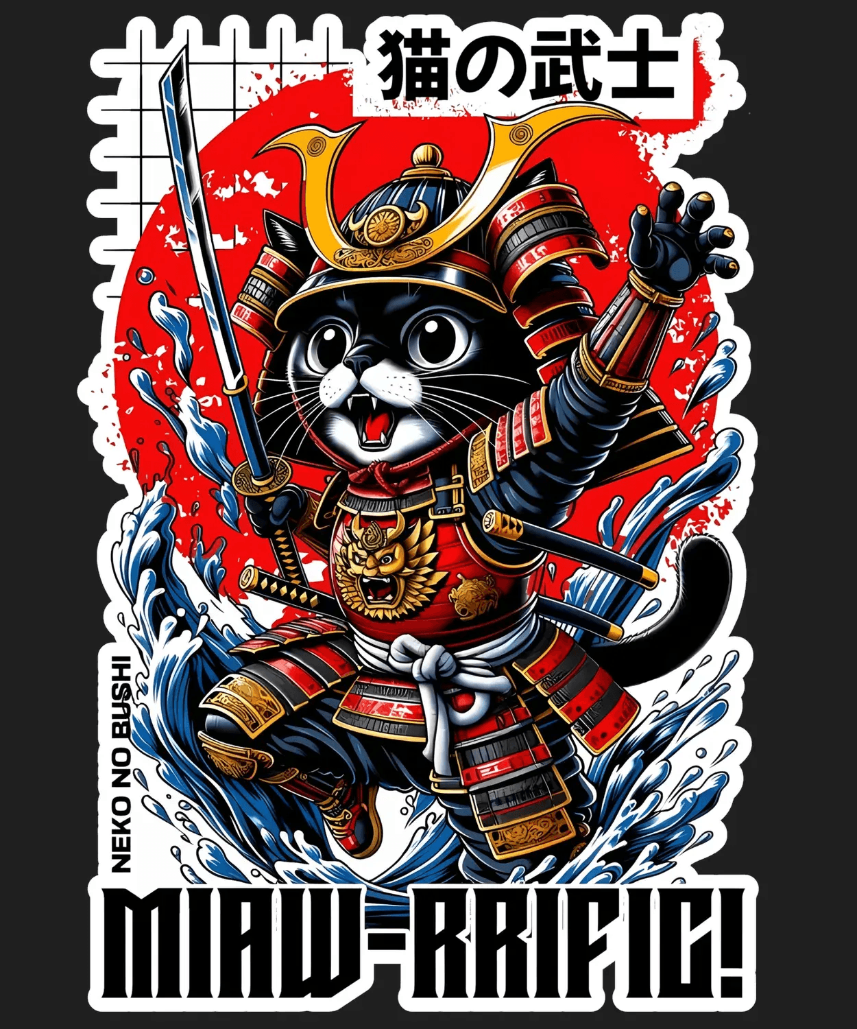 Samurai Cat T-Shirt - DTF Ready to Press - Heat Press Transfer