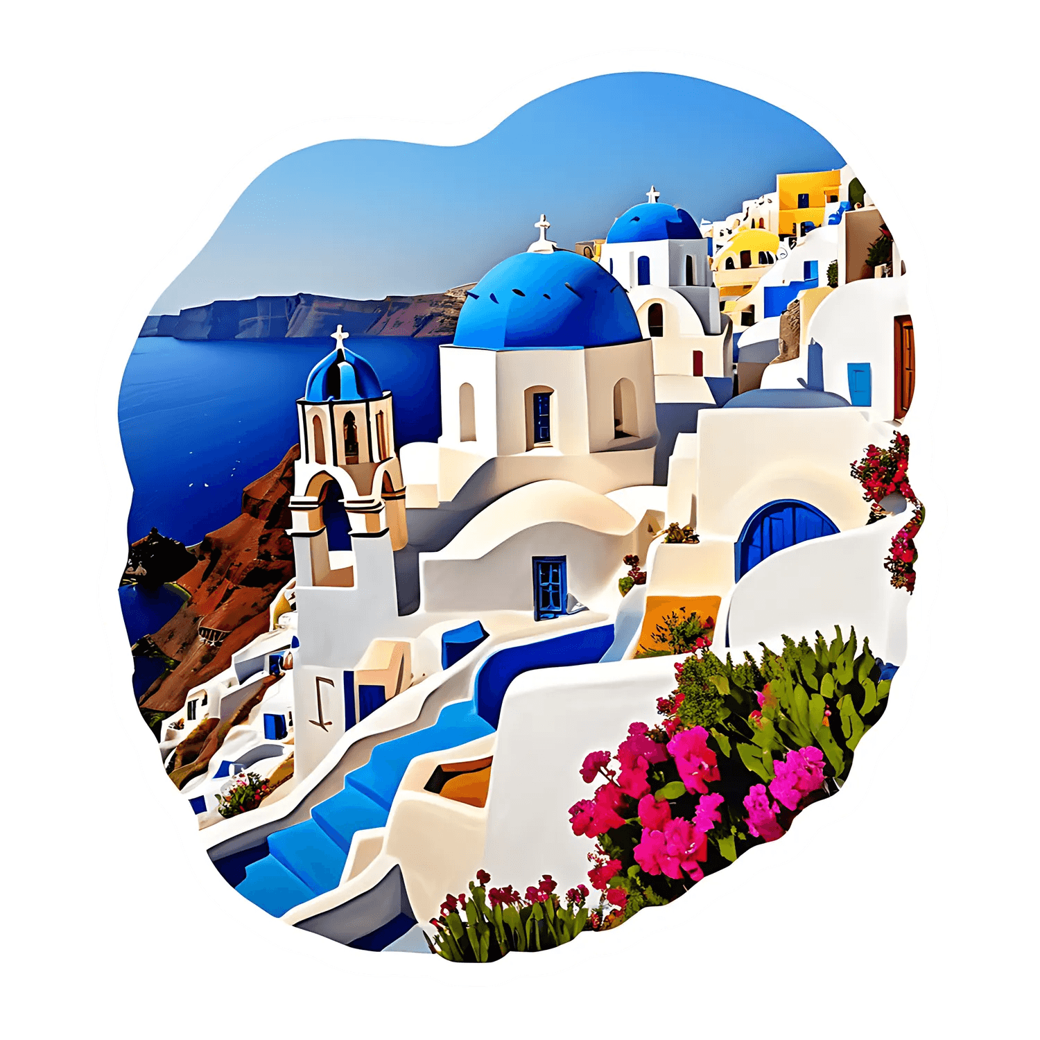 Santorini Scenery Sticker - Vibrant Greece Decor - Heat Press Transfer
