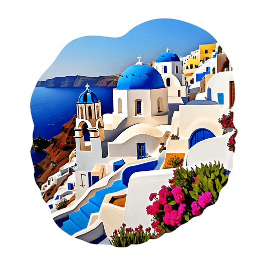 Santorini Scenery Sticker - Vibrant Greece Decor - Heat Press Transfer
