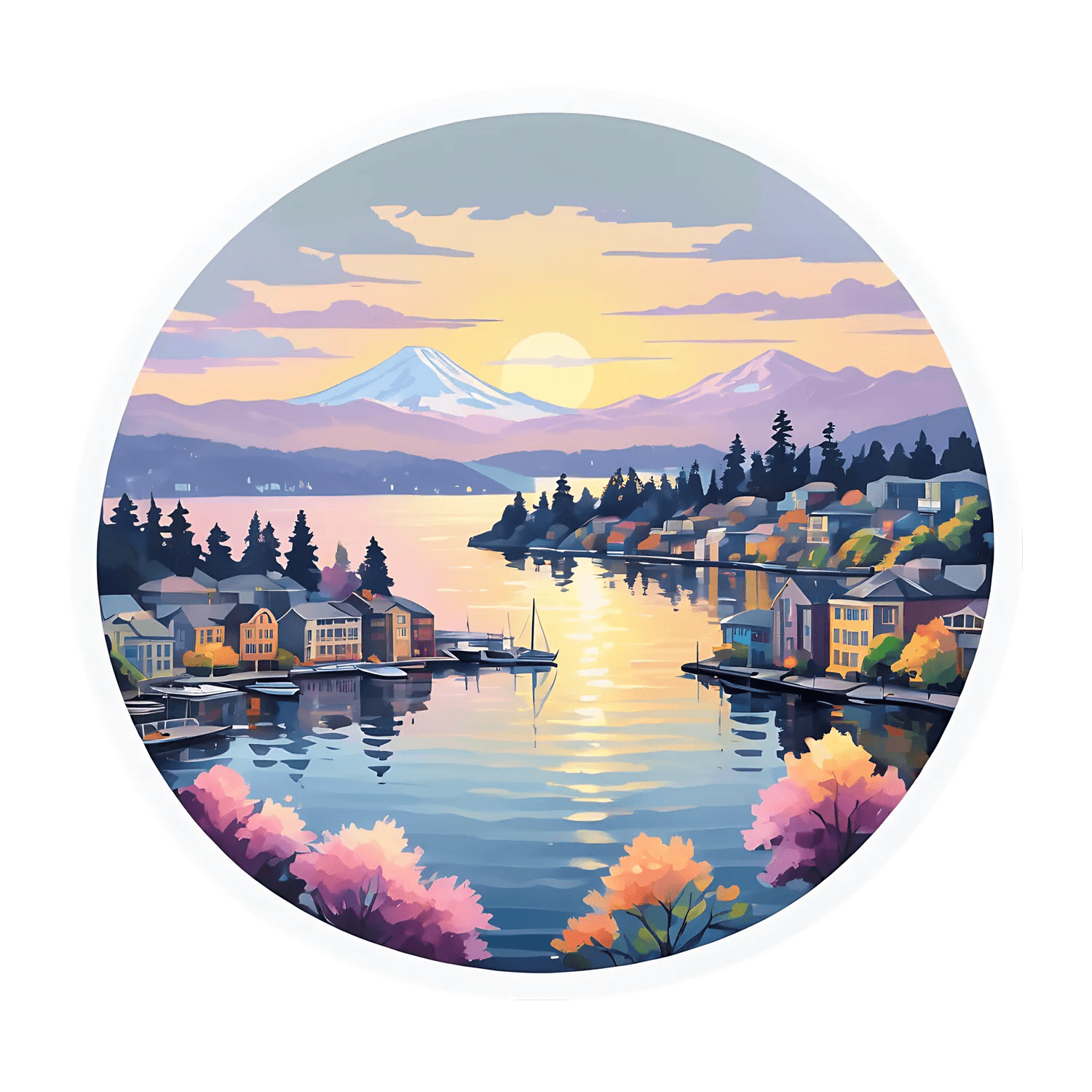 Scenic Lakeside Sunset - UV DTF Sticker - Heat Press Transfer