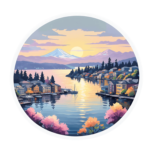 Scenic Lakeside Sunset - UV DTF Sticker - Heat Press Transfer
