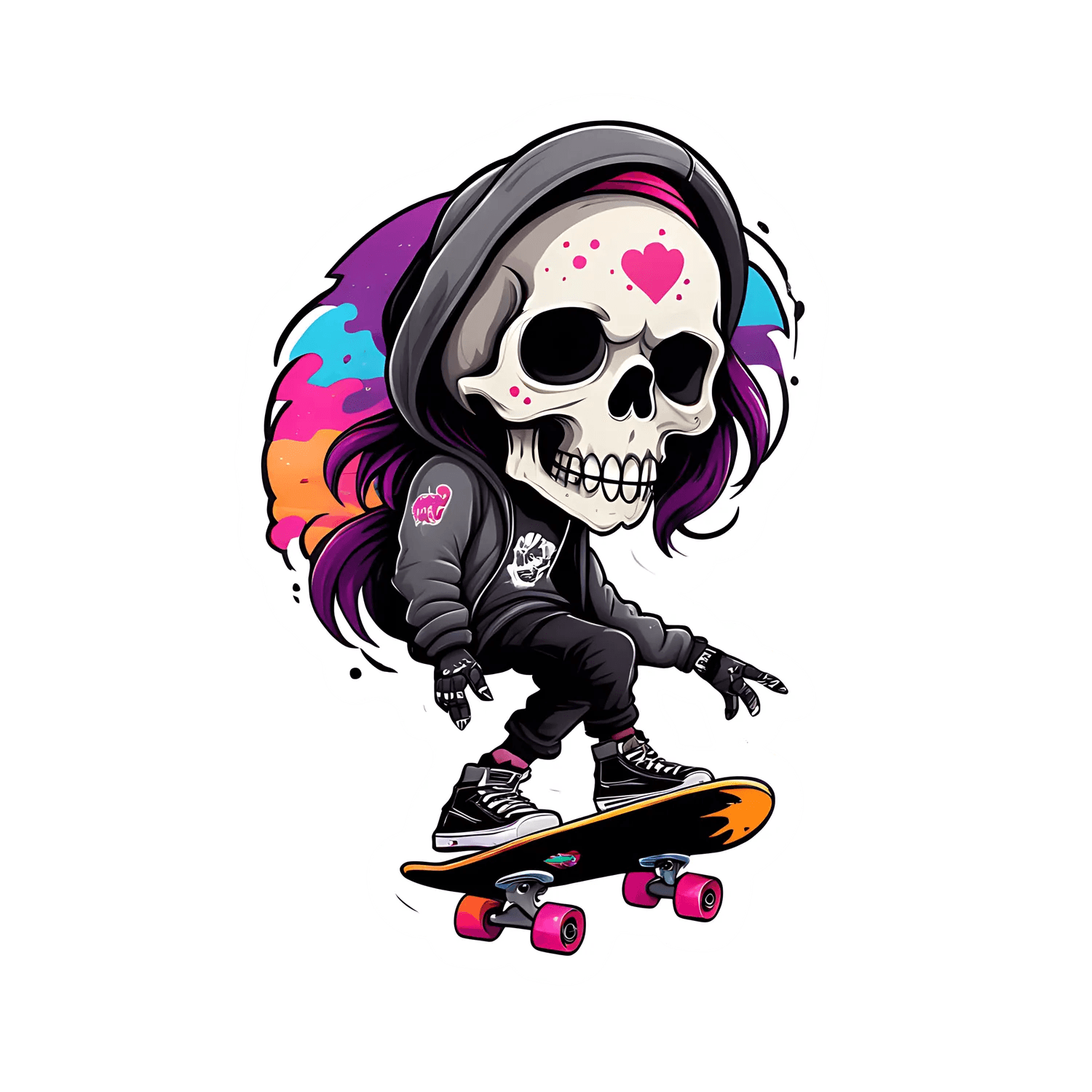 Skateboard Skull - UV DTF Sticker - Heat Press Transfer