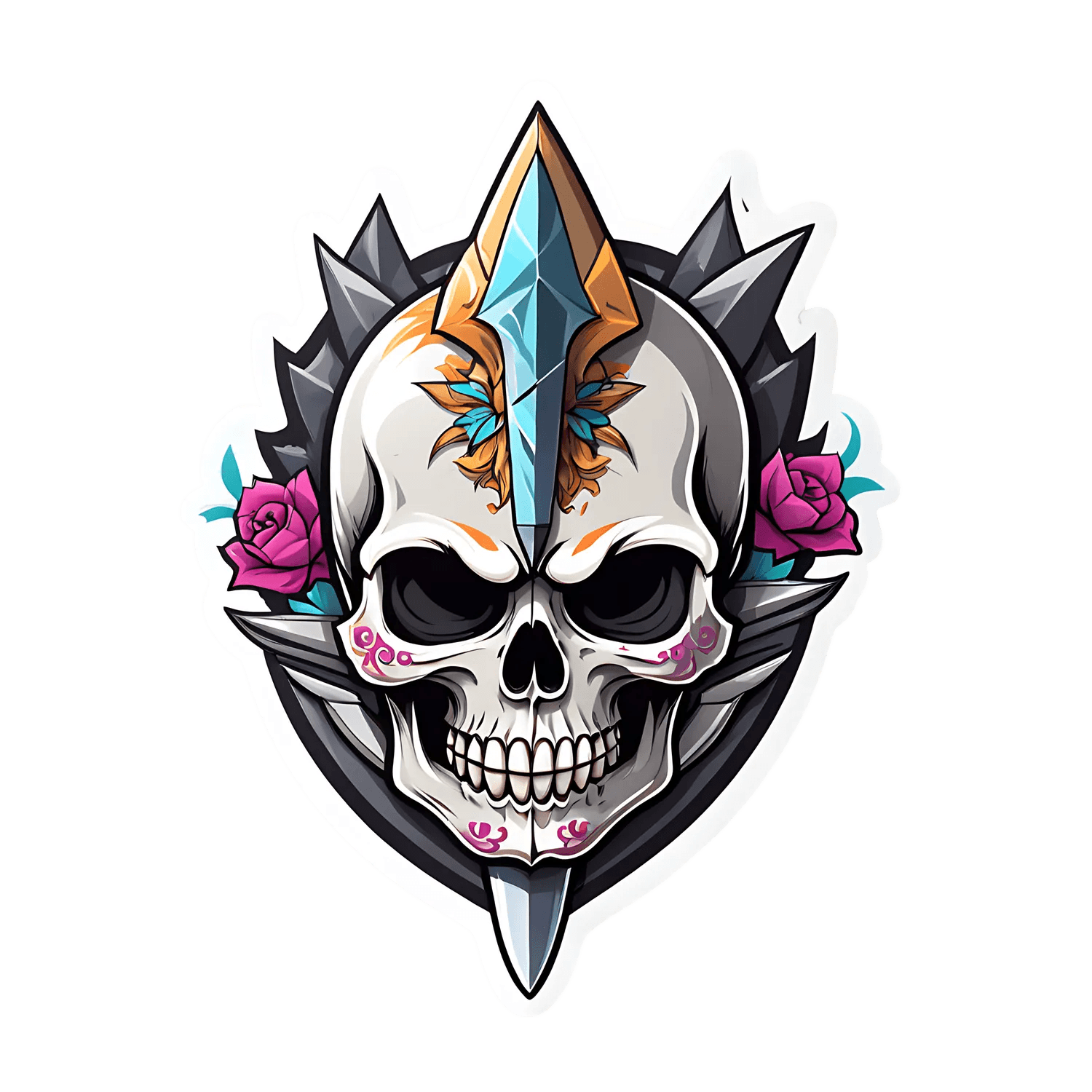 Skull Crystal Sticker - Vibrant Gothic Decor - Heat Press Transfer