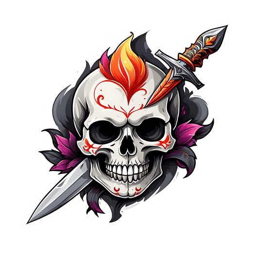 Skull Dagger Sticker - Vibrant and Fiery - Heat Press Transfer