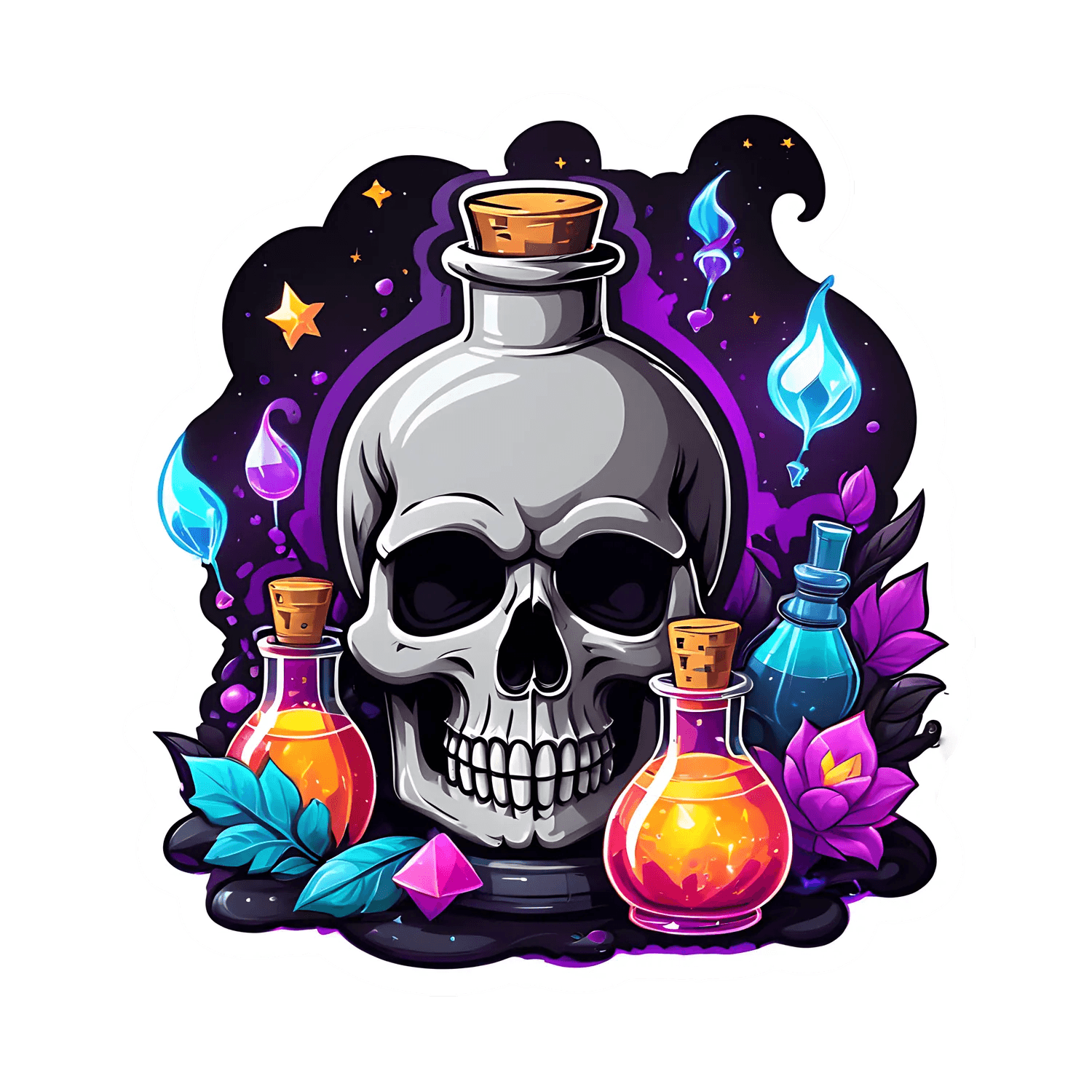 Skull Elixir Sticker - Magical Fantasy Decal - Heat Press Transfer