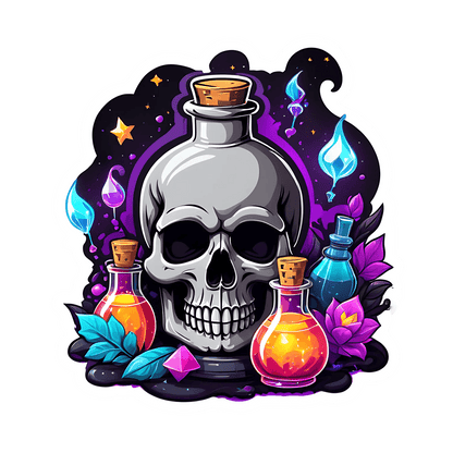 Skull Elixir Sticker - Magical Fantasy Decal - Heat Press Transfer