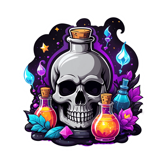 Skull Elixir Sticker - Magical Fantasy Decal - Heat Press Transfer