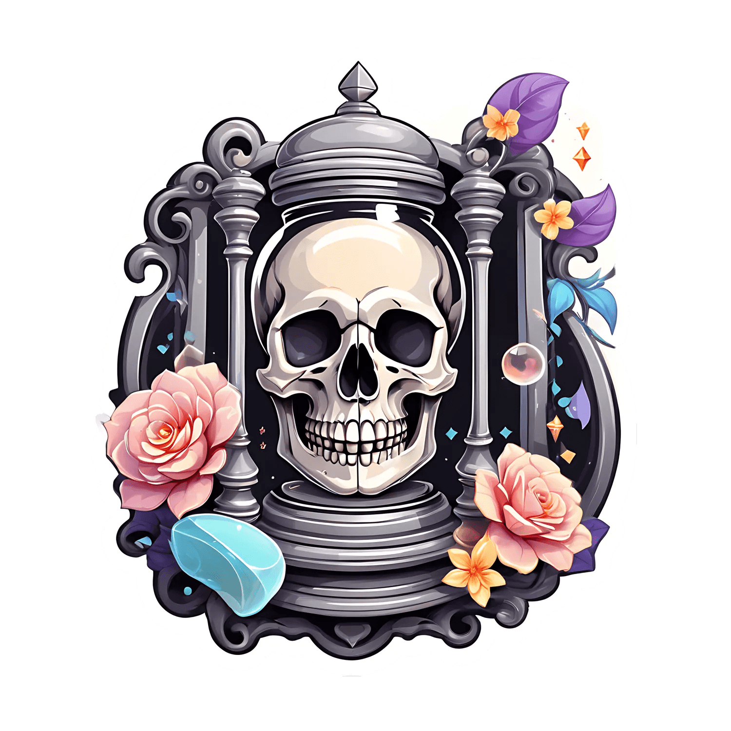 Skull Floral Gothic - UV Sticker - Heat Press Transfer