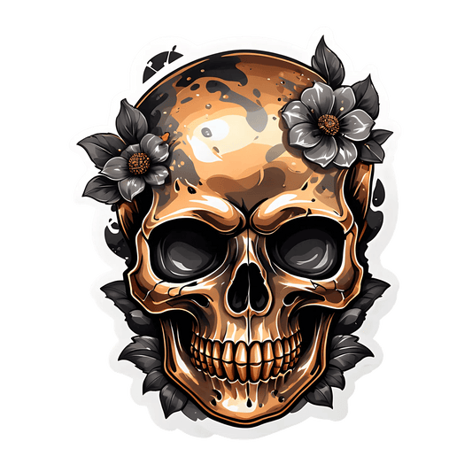 Skull Floral Sticker - Durable UV Print - Heat Press Transfer