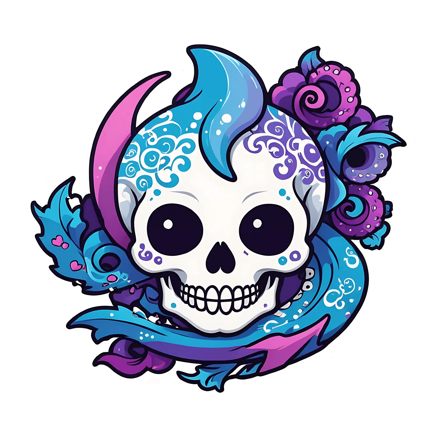 Skull Floral Stickers - Vibrant UV Decor - Heat Press Transfer