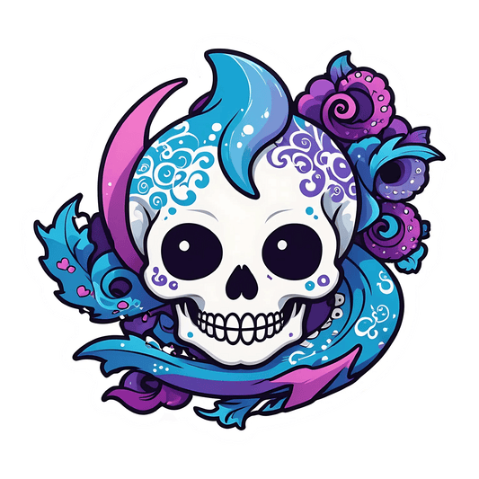 Skull Floral Stickers - Vibrant UV Decor - Heat Press Transfer