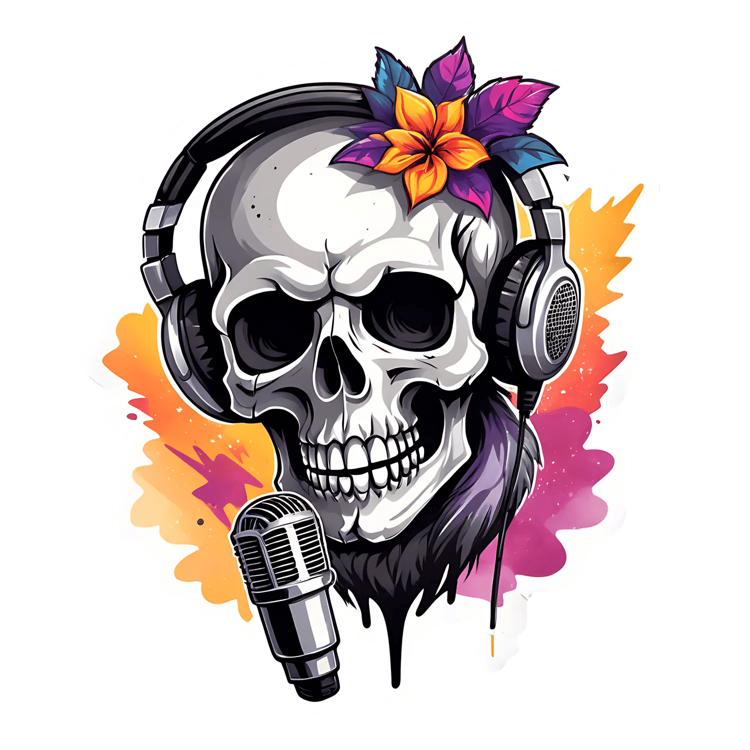 Skull Headphones - Colorful Sticker - Heat Press Transfer