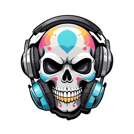 Skull Headphones - Sticker - Heat Press Transfer