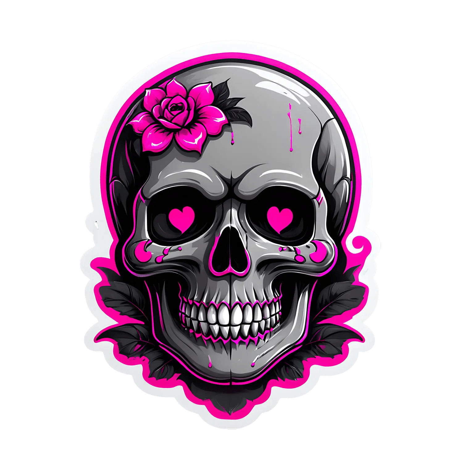 Skull Love Hearts - Vinyl Sticker - Heat Press Transfer