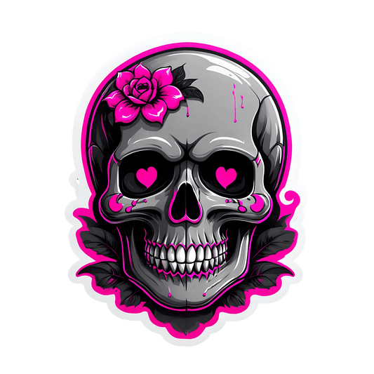 Skull Love Hearts - Vinyl Sticker - Heat Press Transfer
