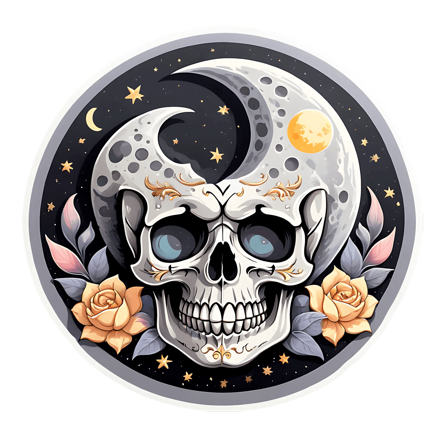 Skull Moon Sticker - Mystical Gothic Decor - Heat Press Transfer