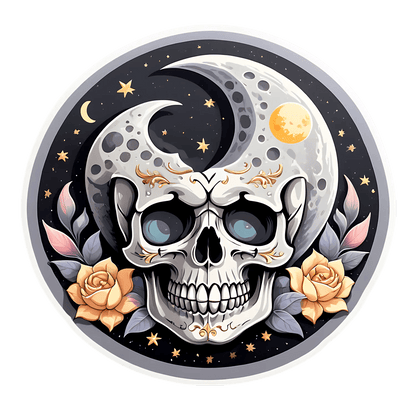 Skull Moon Sticker - Mystical Gothic Decor - Heat Press Transfer