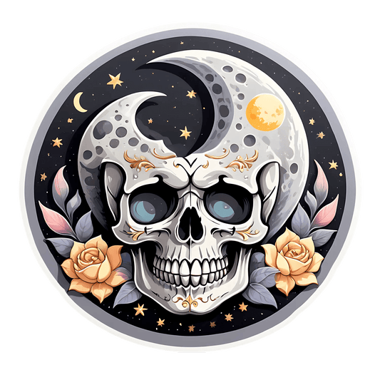 Skull Moon Sticker - Mystical Gothic Decor - Heat Press Transfer