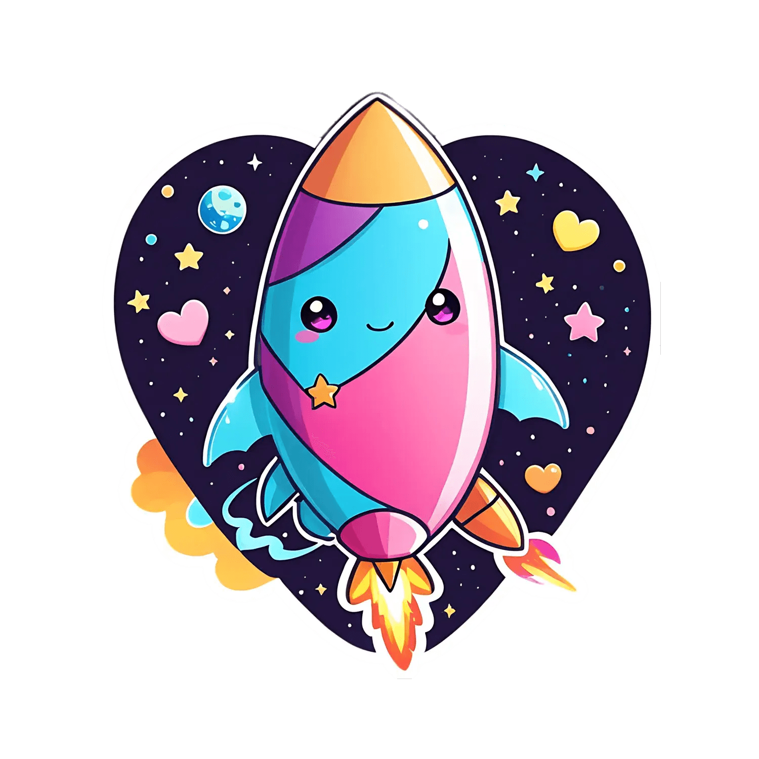 Space Rocket - Kawaii Sticker - Heat Press Transfer