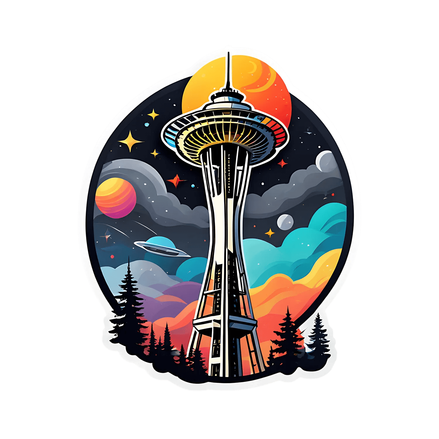 Space Needle Skyline - Sticker - Heat Press Transfer