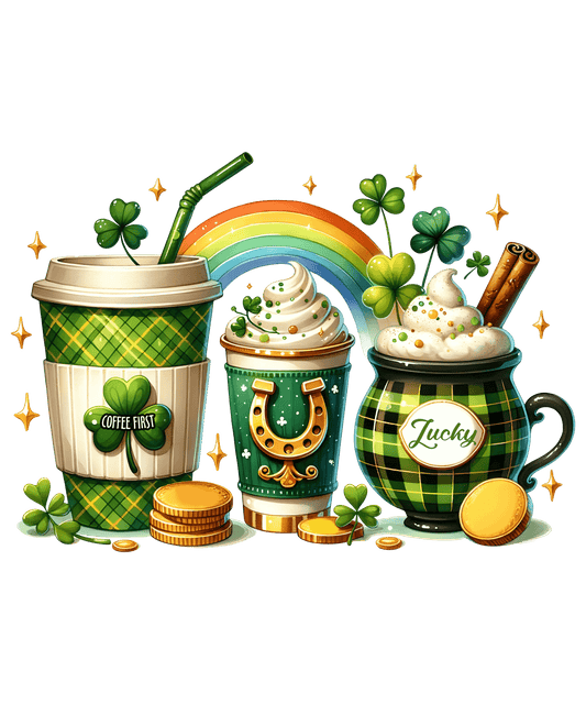 St Patricks Day Coffee Lover Design- DTF Ready To Press - Heat Press Transfer