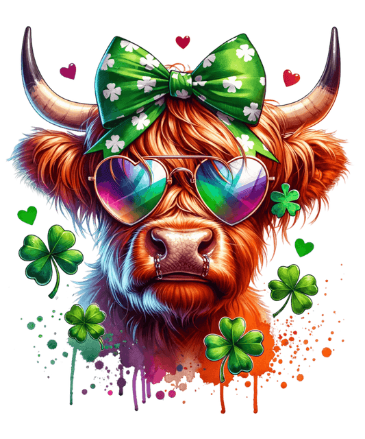 St. Paddy's Day Cool Highland Cow Design - DTF Ready To Press - Heat Press Transfer