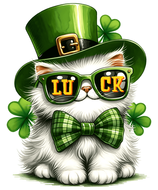 St. Patrick's Day Cool Lucky Cat Design - DTF Ready To Press - Heat Press Transfer