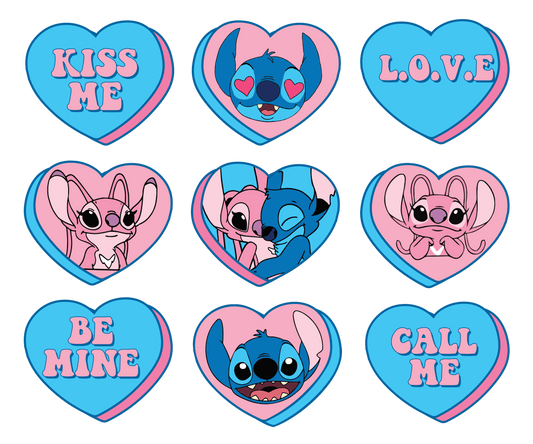 Stitch Valentine's Day Call Me Couple Design - DTF Ready To Press - Heat Press Transfer