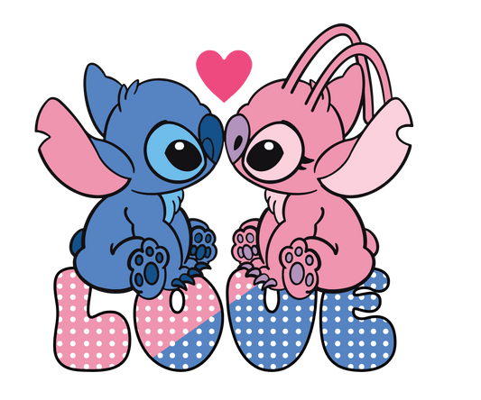 Stitch Valentine's Day Love Design - DTF Ready To Press - Heat Press Transfer