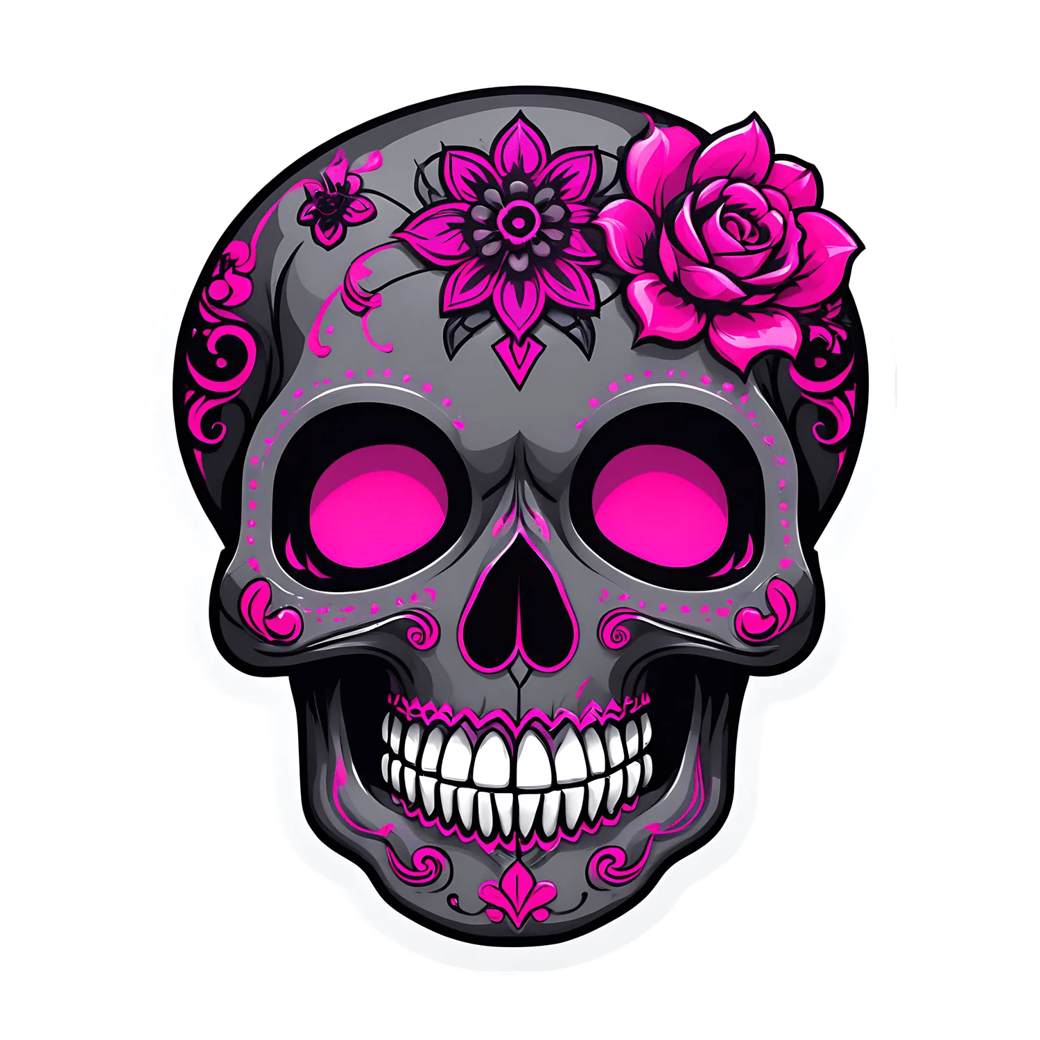 Sugar Skull - Floral Sticker - Heat Press Transfer