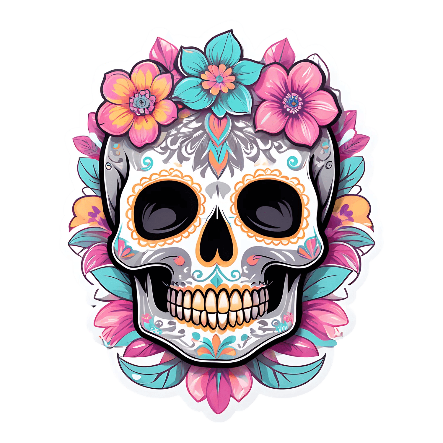 Sugar Skull Sticker - Floral Day of the Dead - Heat Press Transfer