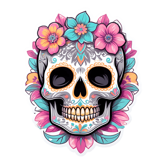 Sugar Skull Sticker - Floral Day of the Dead - Heat Press Transfer