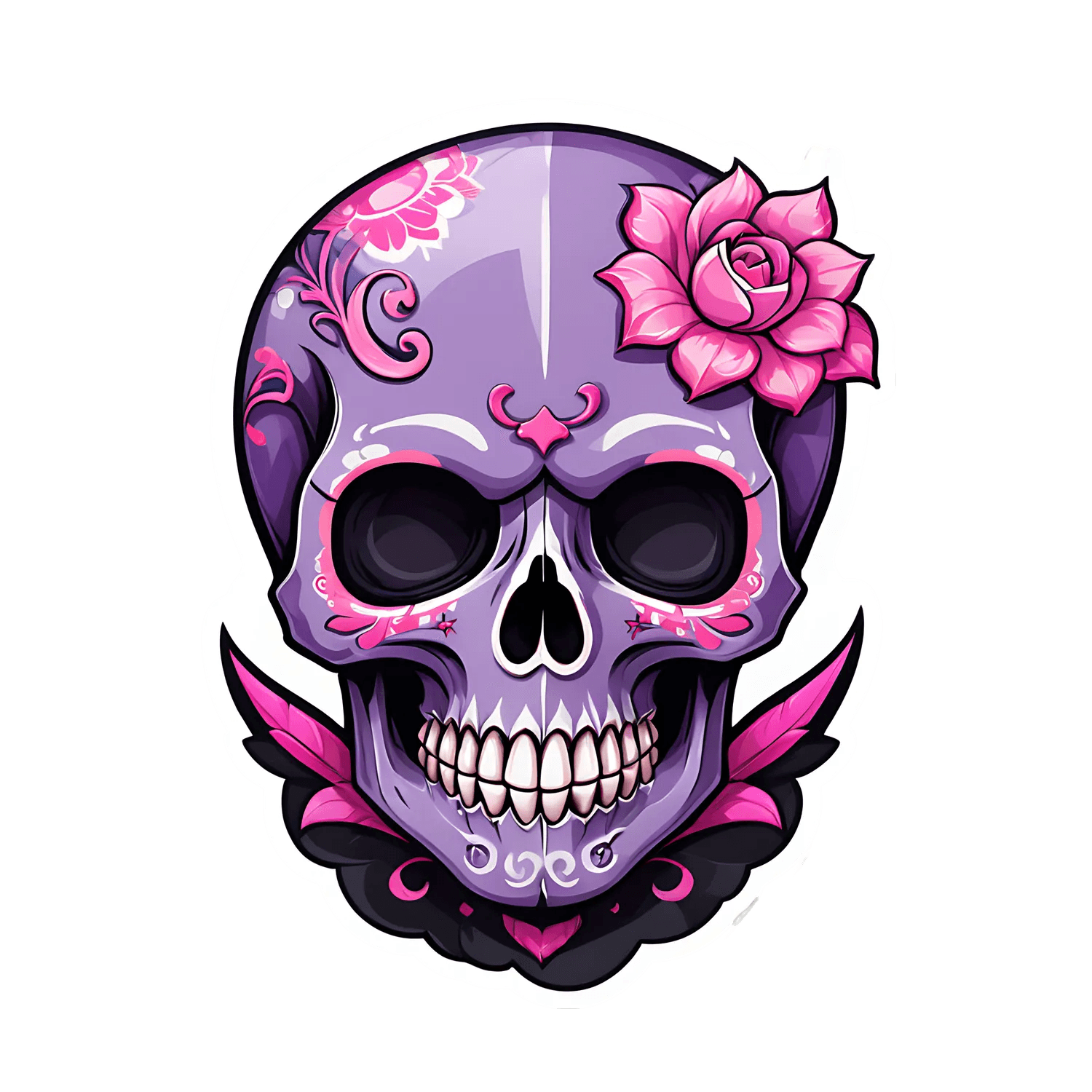 Sugar Skull Sticker - Floral Purple Design - Heat Press Transfer