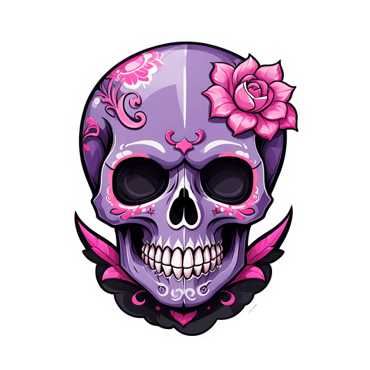 Sugar Skull Sticker - Floral Purple Design - Heat Press Transfer