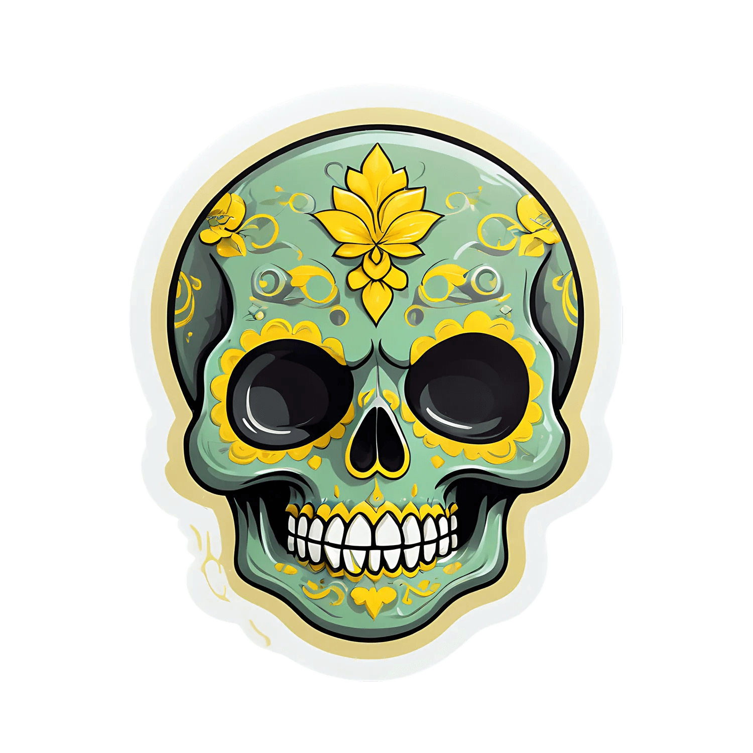 Sugar Skull Sticker - Unique Floral Design - Heat Press Transfer
