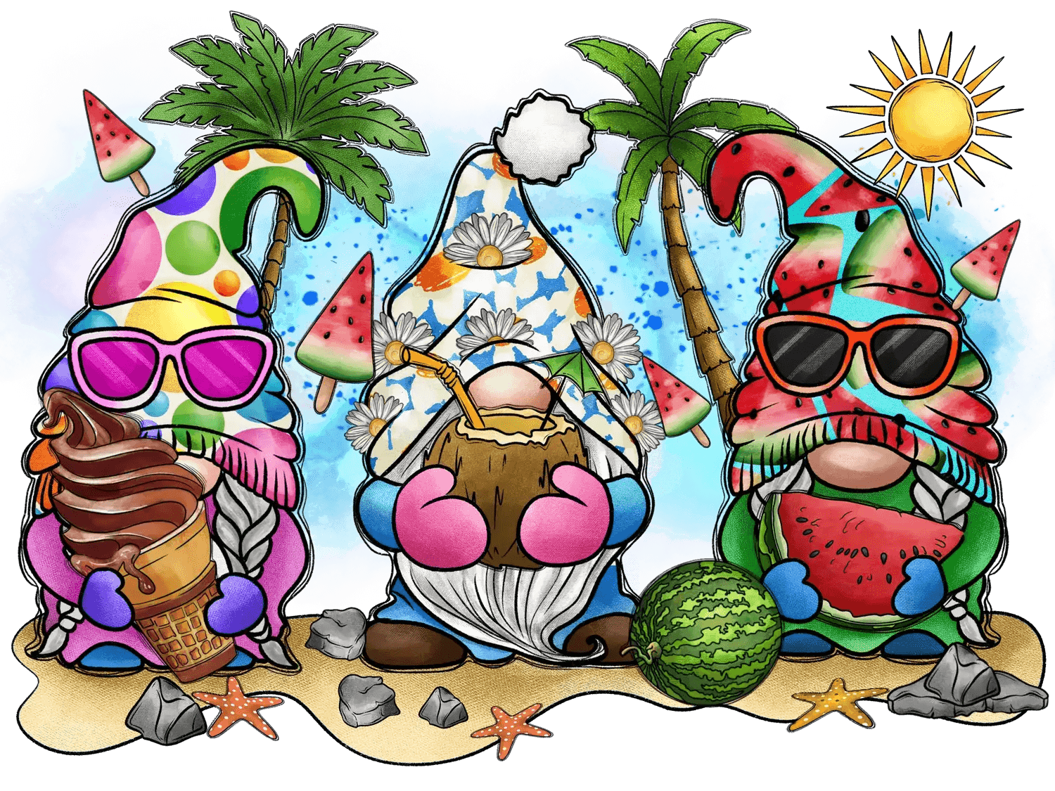 Summer Gnomes - DTF Ready to Press - Heat Press Transfer