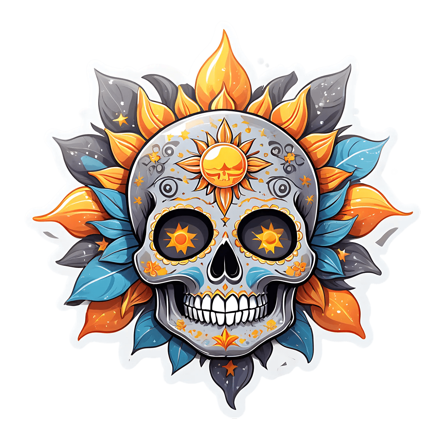 Sunflower Skull - UV DTF Sticker - Heat Press Transfer