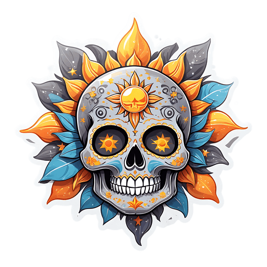 Sunflower Skull - UV DTF Sticker - Heat Press Transfer