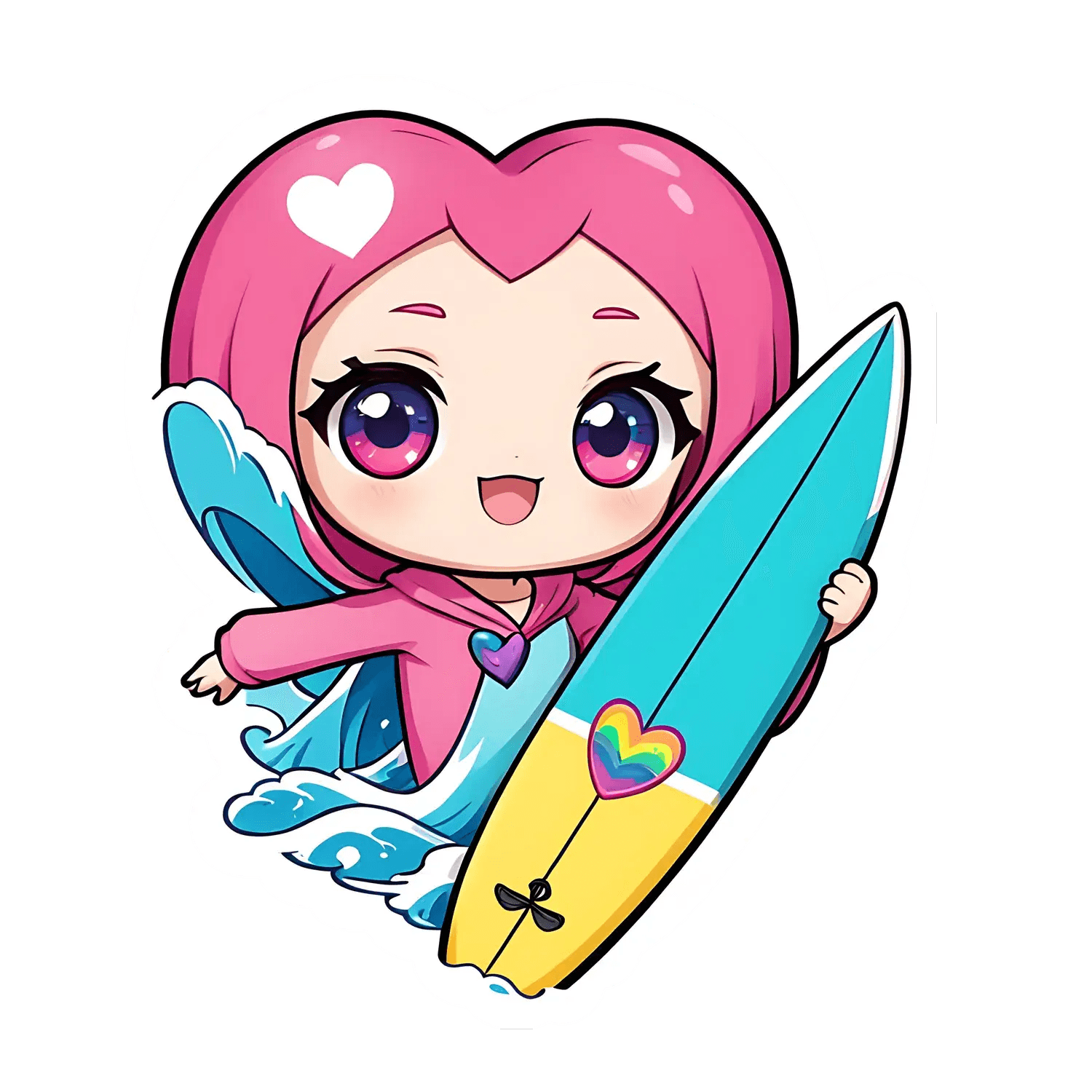 Surfing Girl Sticker - Cute Anime Style - Heat Press Transfer