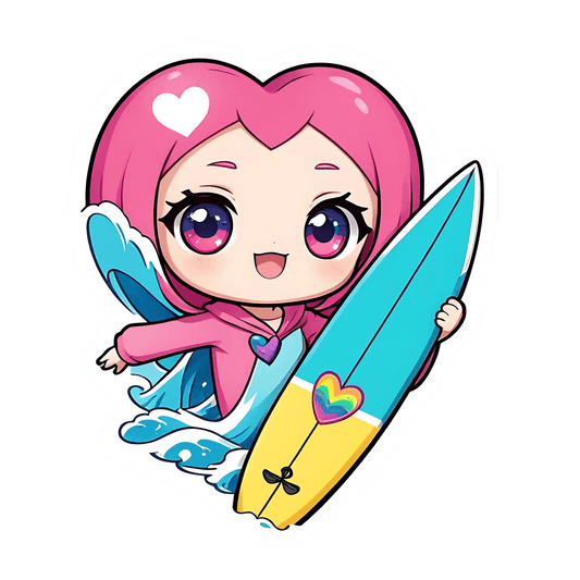Surfing Girl Sticker - Cute Anime Style - Heat Press Transfer