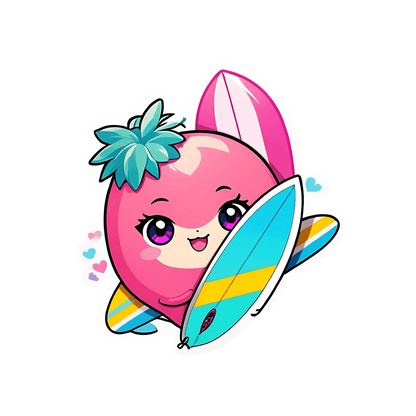 Surfing Peach - Cute Sticker - Heat Press Transfer
